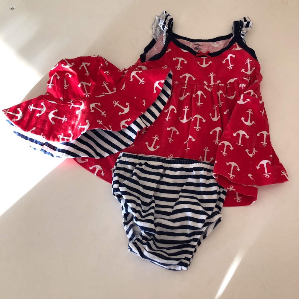 Baby 3 Piece Outfit (Dress, Bloomers, Hat